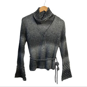 Y2K Shu Shu Wool‎ Blend  Belted Marled Granny Knit Cardigan & Turtleneck Set